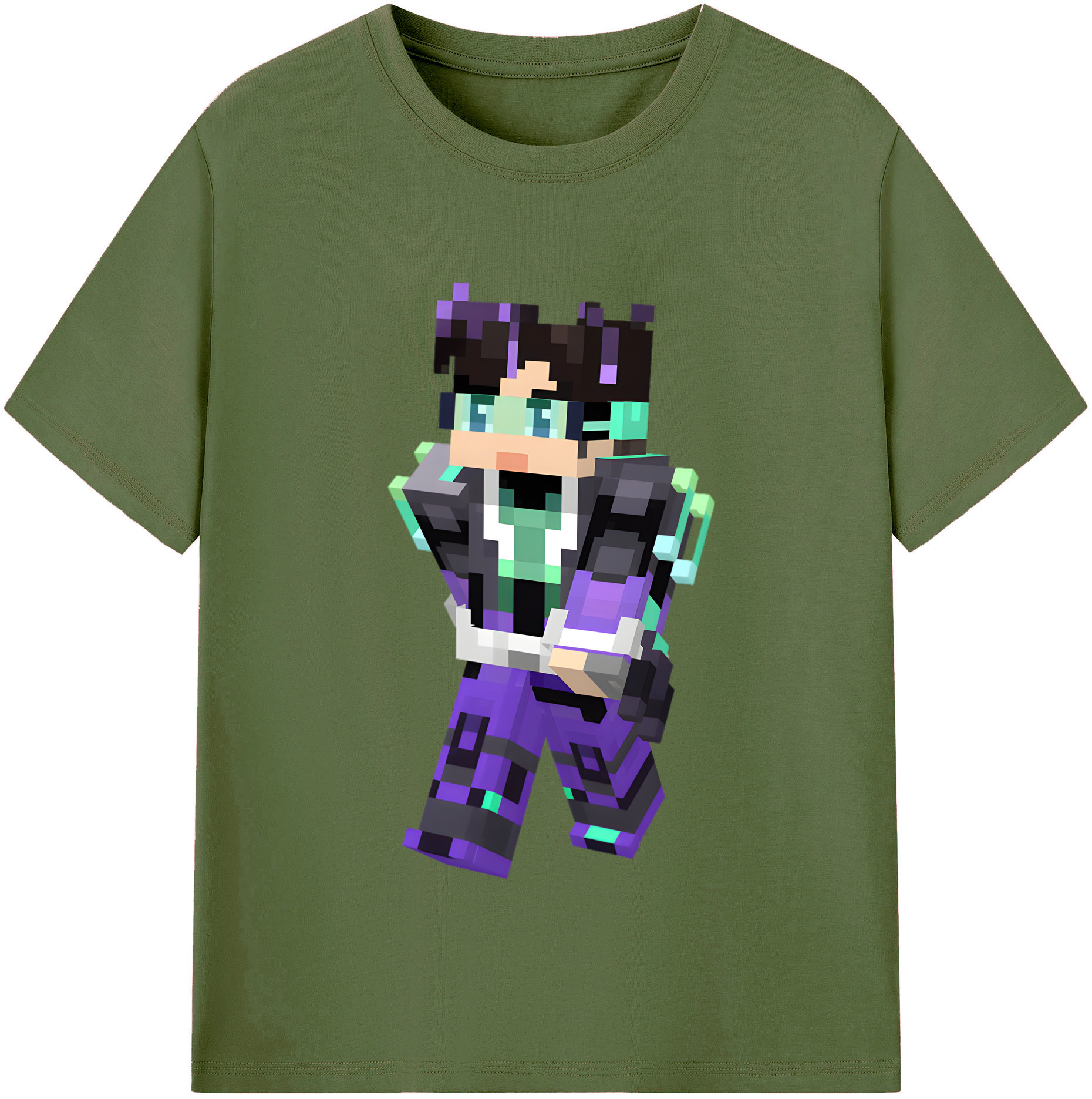 （画像用） マインクラフト ブロックの世界 Minecraft MC Block world 綿100％半袖Tシャツ（フロントプリント）